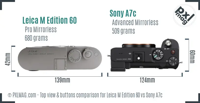 Leica M Edition 60 vs Sony A7c top view buttons comparison Leica M Edition 60 vs Sony A7c top view buttons comparison