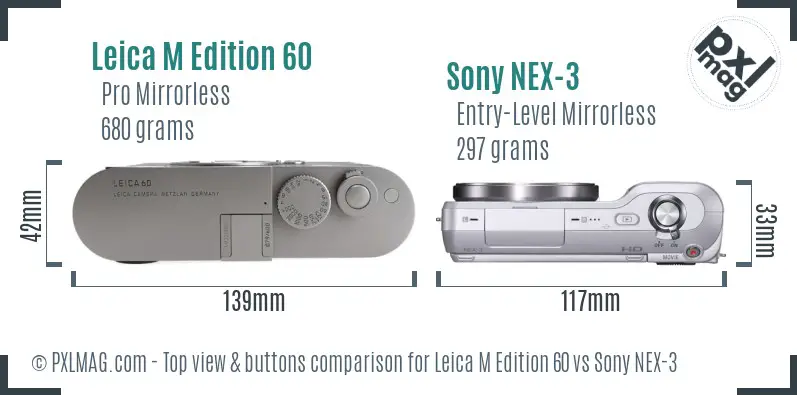 Leica M Edition 60 vs Sony NEX-3 top view buttons comparison