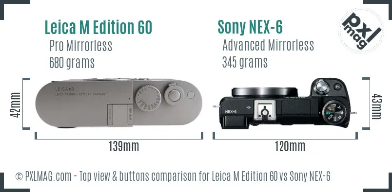 Leica M Edition 60 vs Sony NEX-6 top view buttons comparison Leica M Edition 60 vs Sony NEX-6 top view buttons comparison