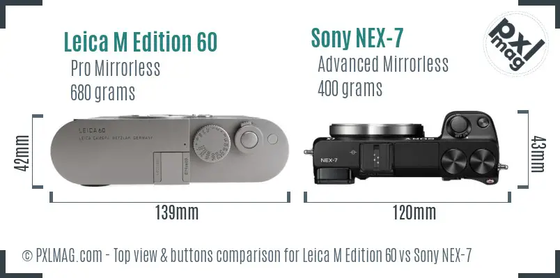 Leica M Edition 60 vs Sony NEX-7 top view buttons comparison