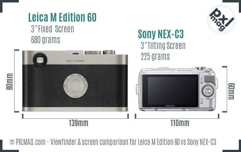 Leica M Edition 60 vs Sony NEX-C3 Screen and Viewfinder comparison
