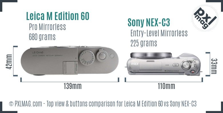 Leica M Edition 60 vs Sony NEX-C3 top view buttons comparison