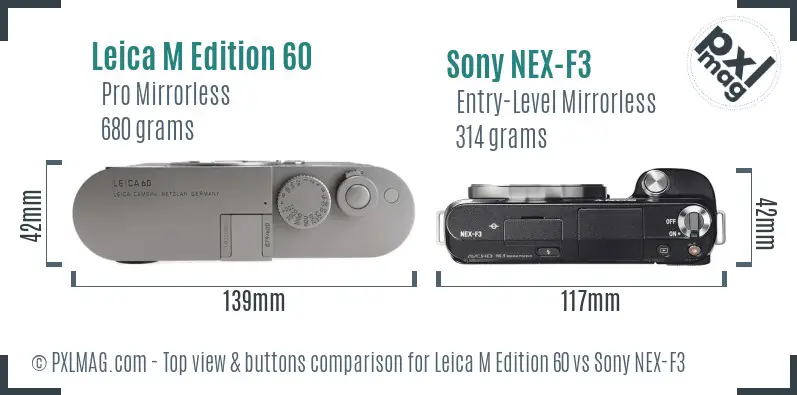 Leica M Edition 60 vs Sony NEX-F3 top view buttons comparison