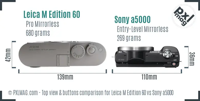 Leica M Edition 60 vs Sony a5000 top view buttons comparison