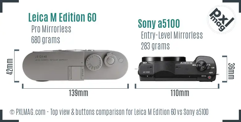 Leica M Edition 60 vs Sony a5100 top view buttons comparison