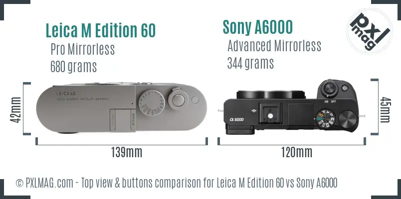 Leica M Edition 60 vs Sony A6000 top view buttons comparison