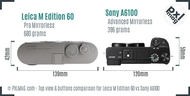 Leica M Edition 60 vs Sony A6100 top view buttons comparison