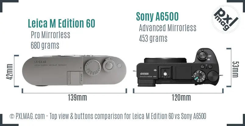 Leica M Edition 60 vs Sony A6500 top view buttons comparison