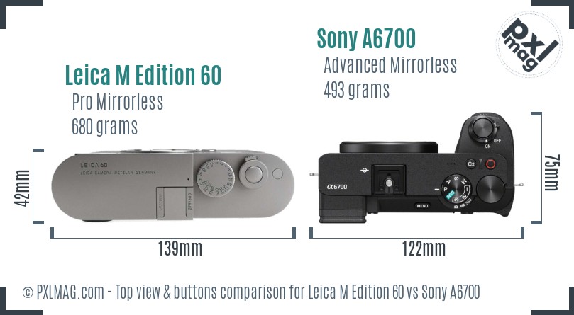 Leica M Edition 60 vs Sony A6700 top view buttons comparison