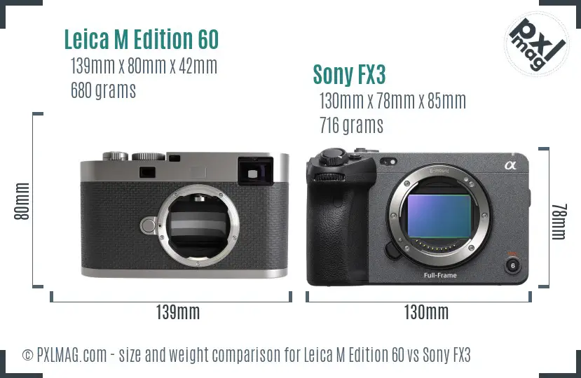 Leica M Edition 60 vs Sony FX3 size comparison