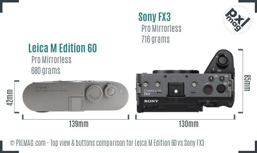 Leica M Edition 60 vs Sony FX3 top view buttons comparison