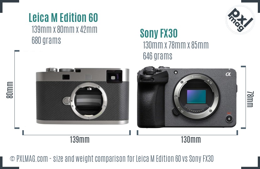 Leica M Edition 60 vs Sony FX30 size comparison