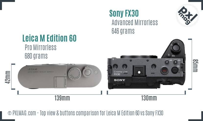Leica M Edition 60 vs Sony FX30 top view buttons comparison