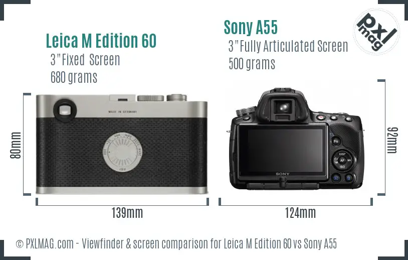 Leica M Edition 60 vs Sony A55 Screen and Viewfinder comparison