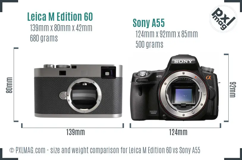 Leica M Edition 60 vs Sony A55 size comparison