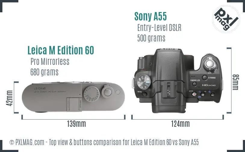 Leica M Edition 60 vs Sony A55 top view buttons comparison