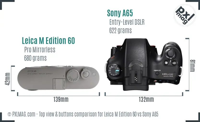Leica M Edition 60 vs Sony A65 top view buttons comparison