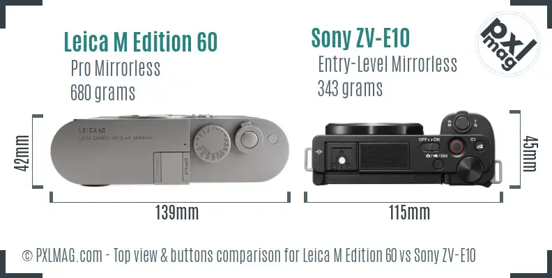 Leica M Edition 60 vs Sony ZV-E10 top view buttons comparison