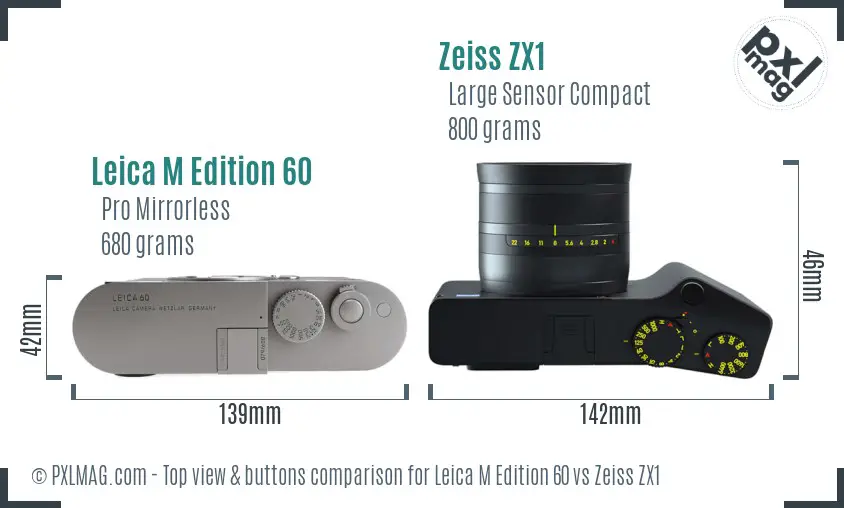 Leica M Edition 60 vs Zeiss ZX1 top view buttons comparison