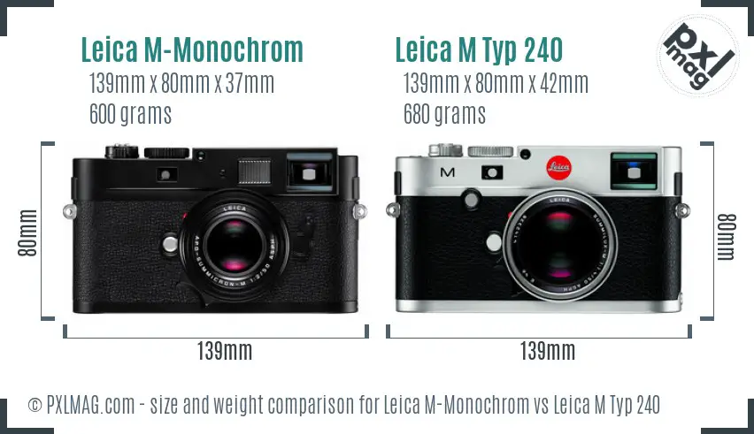 Leica M-Monochrom vs Leica M Typ 240 size comparison