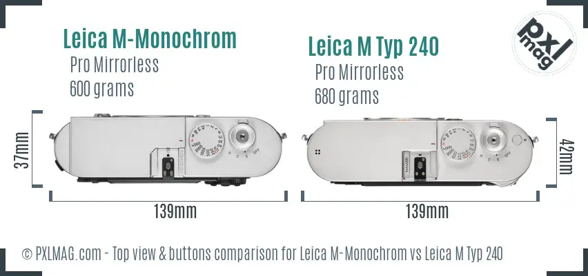 Leica M-Monochrom vs Leica M Typ 240 top view buttons comparison