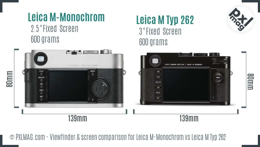 Leica M-Monochrom vs Leica M Typ 262 Screen and Viewfinder comparison