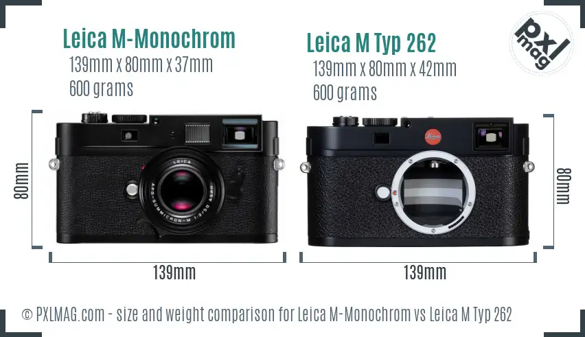 Leica M-Monochrom vs Leica M Typ 262 size comparison