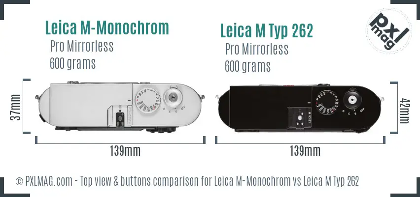 Leica M-Monochrom vs Leica M Typ 262 top view buttons comparison