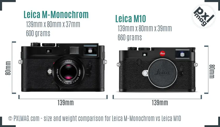Leica M-Monochrom vs Leica M10 size comparison