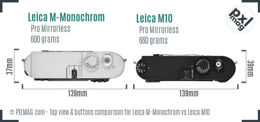Leica M-Monochrom vs Leica M10 top view buttons comparison