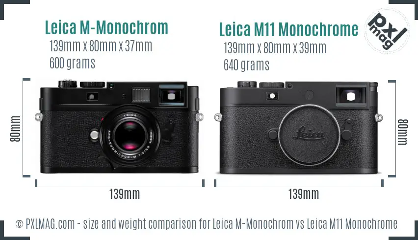Leica M-Monochrom vs Leica M11 Monochrome size comparison