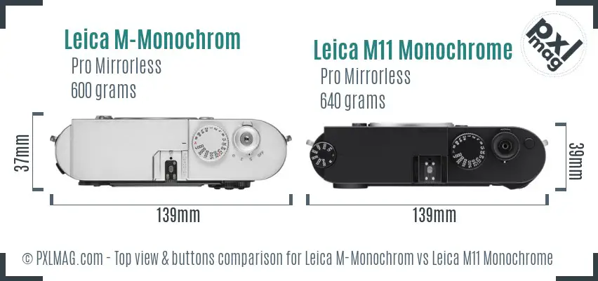 Leica M-Monochrom vs Leica M11 Monochrome top view buttons comparison
