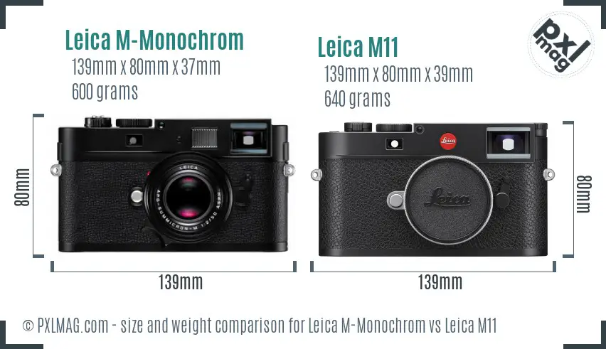 Leica M-Monochrom vs Leica M11 size comparison