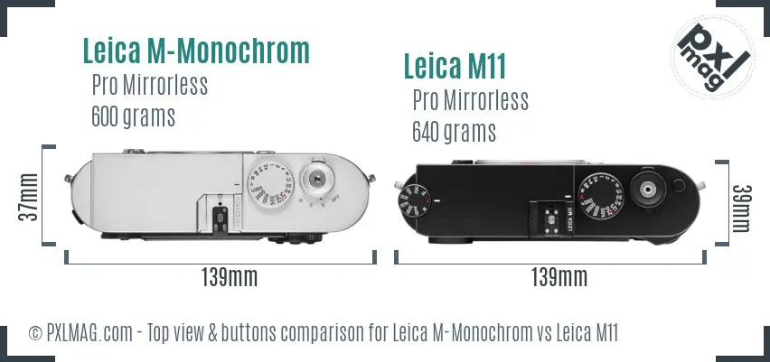 Leica M-Monochrom vs Leica M11 top view buttons comparison