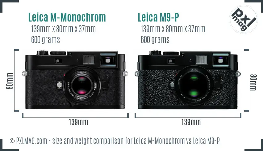 Leica M-Monochrom vs Leica M9-P size comparison