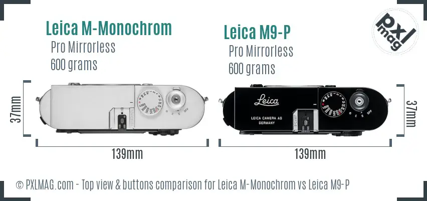 Leica M-Monochrom vs Leica M9-P top view buttons comparison
