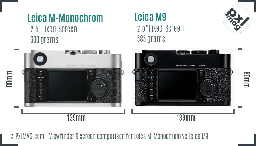 Leica M-Monochrom vs Leica M9 Screen and Viewfinder comparison