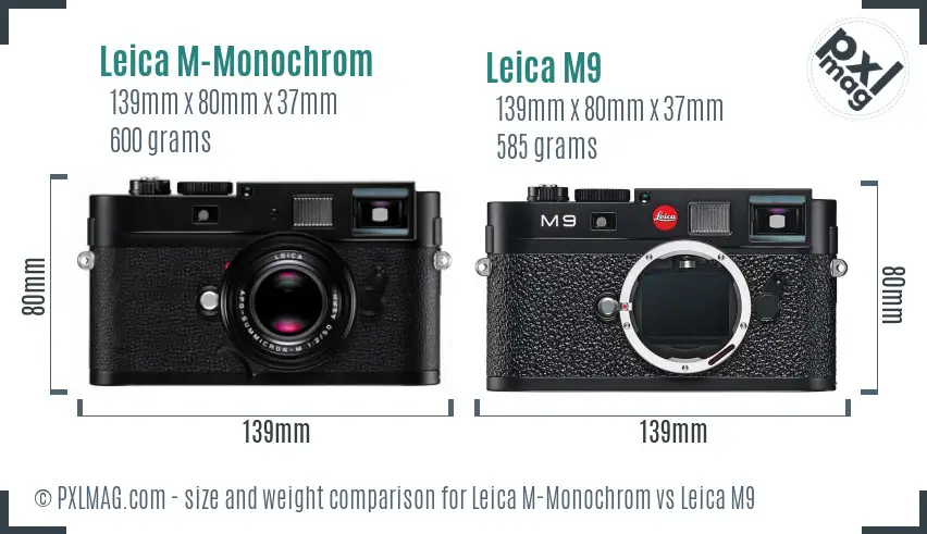 Leica M-Monochrom vs Leica M9 size comparison