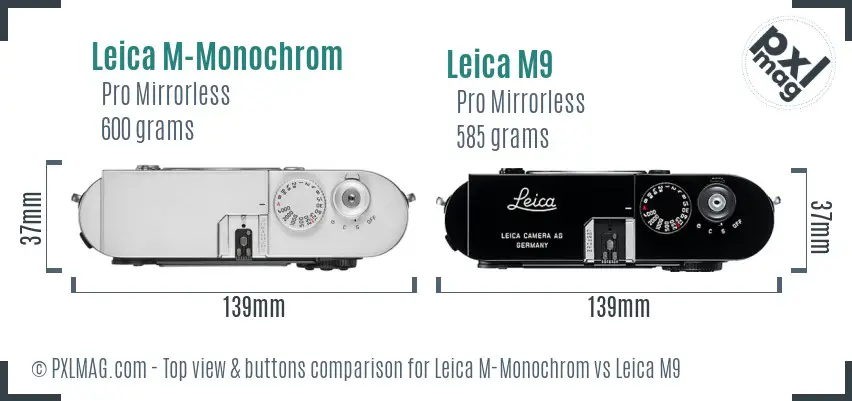 Leica M-Monochrom vs Leica M9 top view buttons comparison