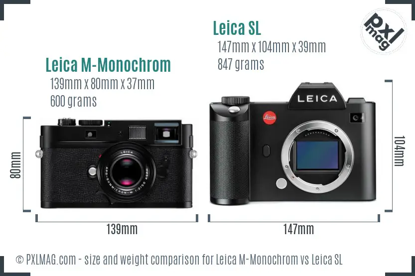 Leica M-Monochrom vs Leica SL size comparison