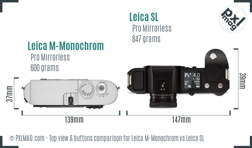 Leica M-Monochrom vs Leica SL top view buttons comparison