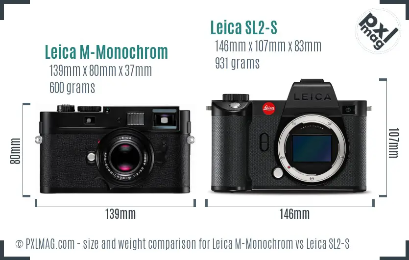 Leica M-Monochrom vs Leica SL2-S size comparison