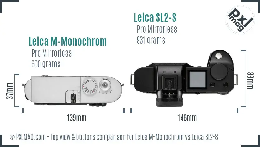 Leica M-Monochrom vs Leica SL2-S top view buttons comparison