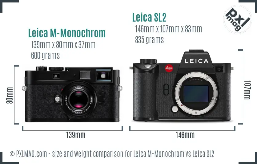 Leica M-Monochrom vs Leica SL2 size comparison