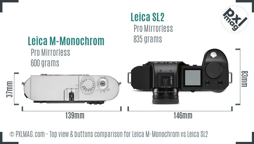 Leica M-Monochrom vs Leica SL2 top view buttons comparison