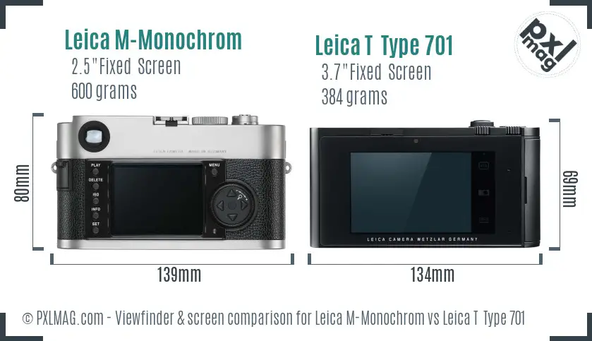 Leica M-Monochrom vs Leica T Type 701 Screen and Viewfinder comparison Leica M-Monochrom vs Leica T Type 701 Screen and Viewfinder comparison