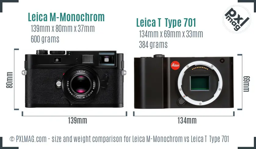 Leica M-Monochrom vs Leica T Type 701 size comparison Leica M-Monochrom vs Leica T Type 701 size comparison