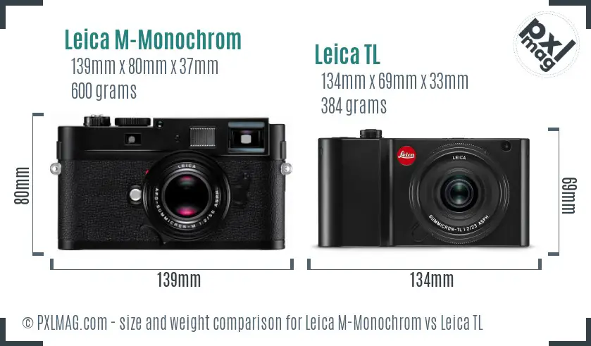 Leica M-Monochrom vs Leica TL size comparison