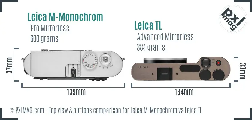 Leica M-Monochrom vs Leica TL top view buttons comparison