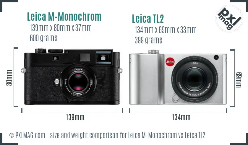 Leica M-Monochrom vs Leica TL2 size comparison